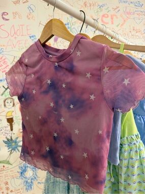 Kids Purple Star Mesh Short Sleeve Tee